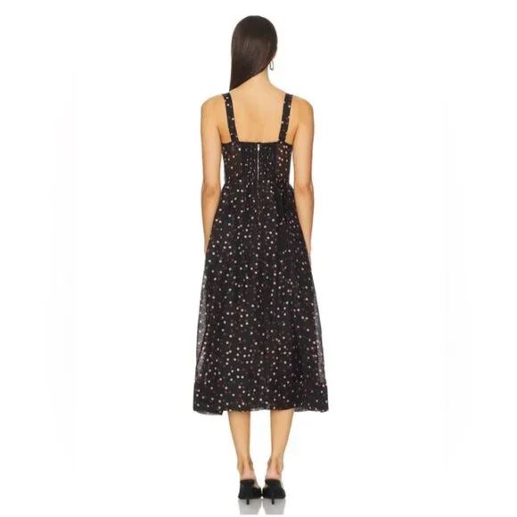NEW Cara Cara Pheobe Midi Linen Silk Dress Stamped Dot Black US 6 UK 10 - Picture 3 of 16